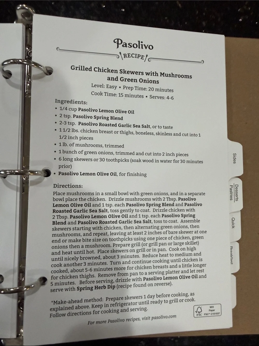 Pasolivo Kraft Notebook cookbook recipes with Black Spine olive oil from Paso